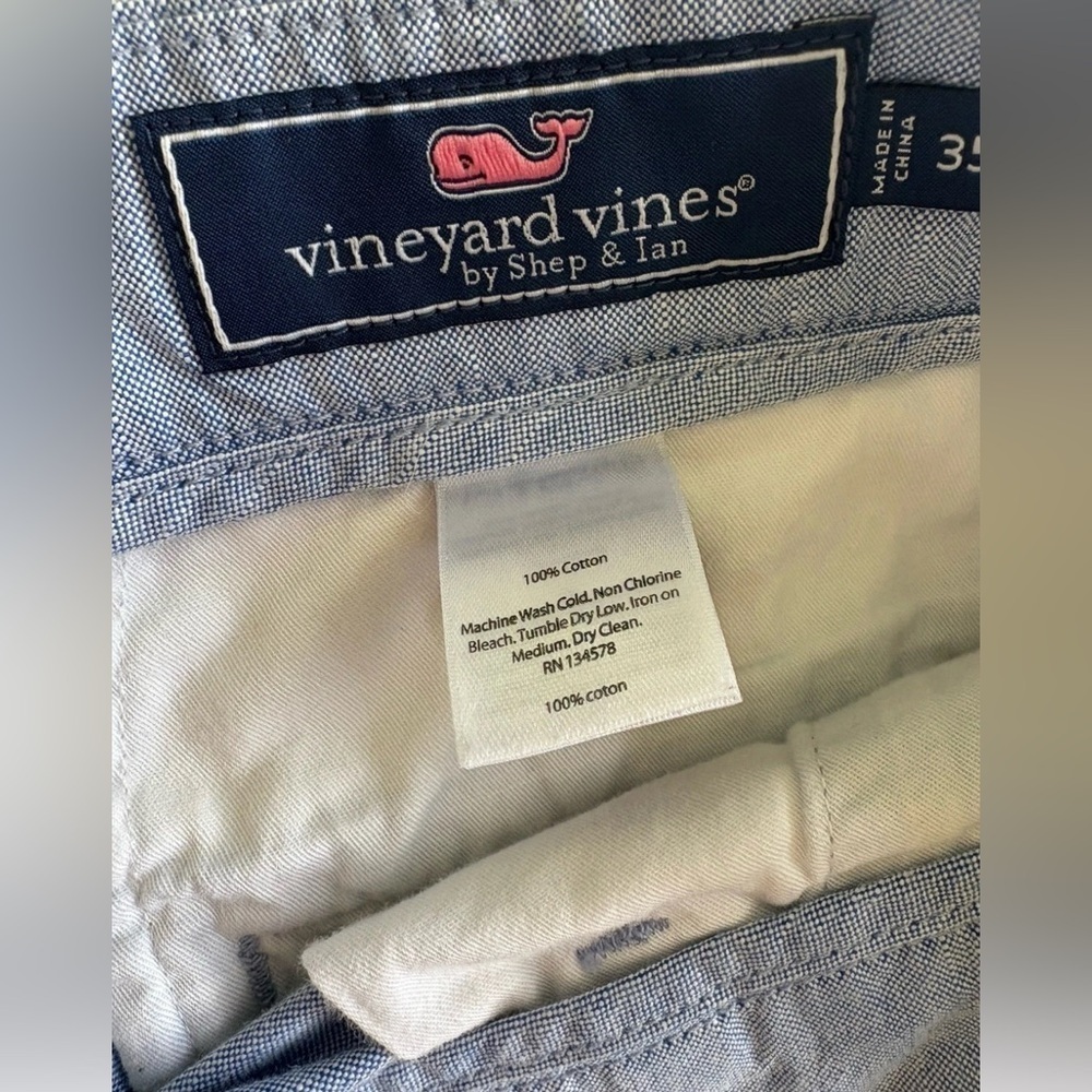 Vineyard Vines Men’s 100% Cotton Shorts Blue Size 35- Light Blue Textured Weave - Picture 5 of 6